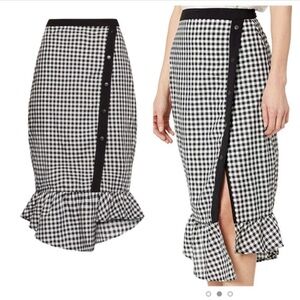 NWT BCBGeneration Gingham Checkered Pencil MIDI Skirt Ruffle Black White Size 2